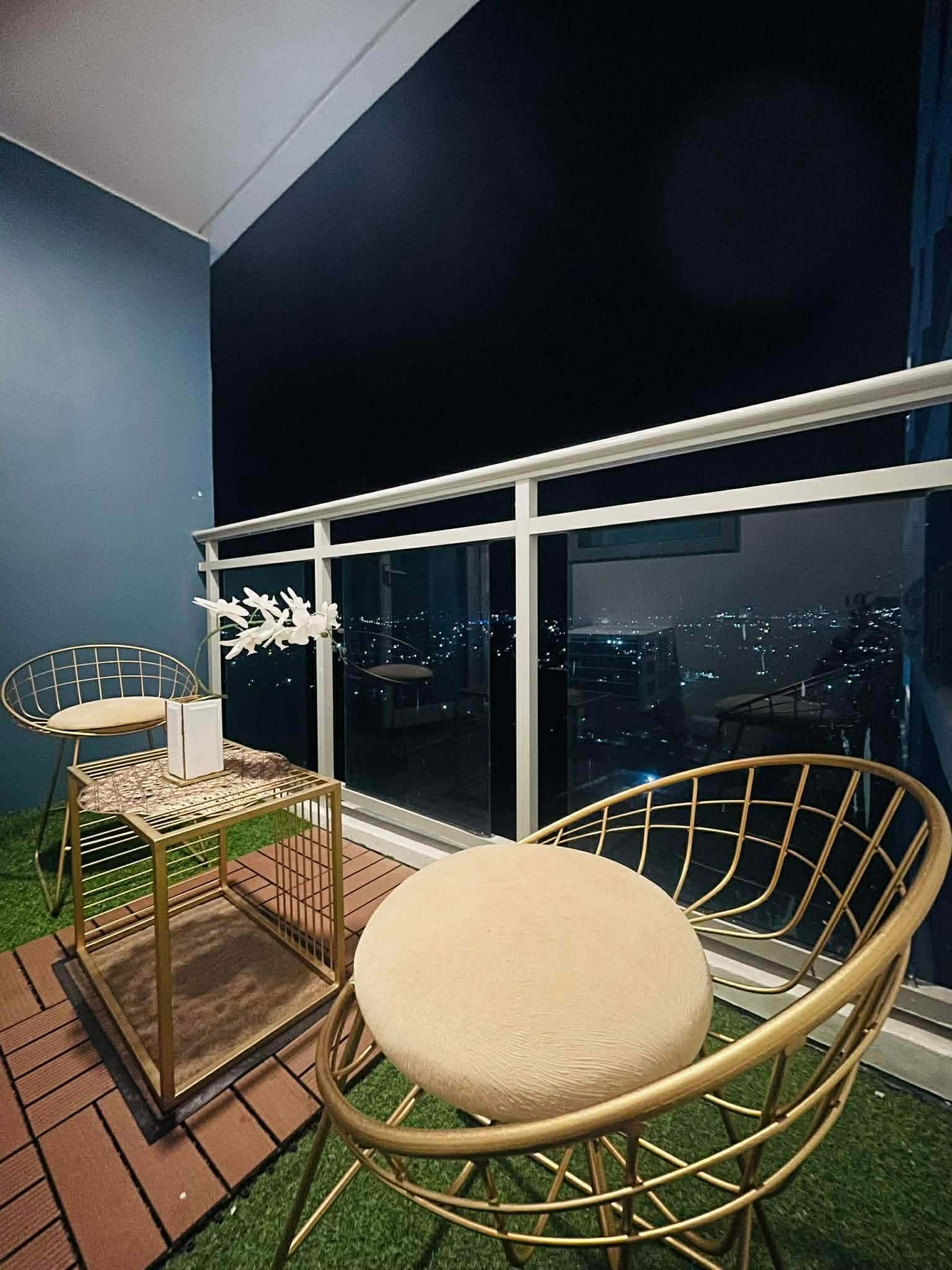 Balcony with city view at night